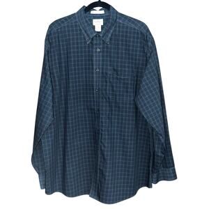 LL Bean Shirt Mens X-Large Green Blue Plaid Button Down Wrinkle Resistant Pocket